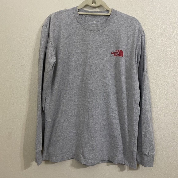 The North Face Mens Shirt Size M Graphic Tee Gray Red Long Sleeve - Picture 2 of 8